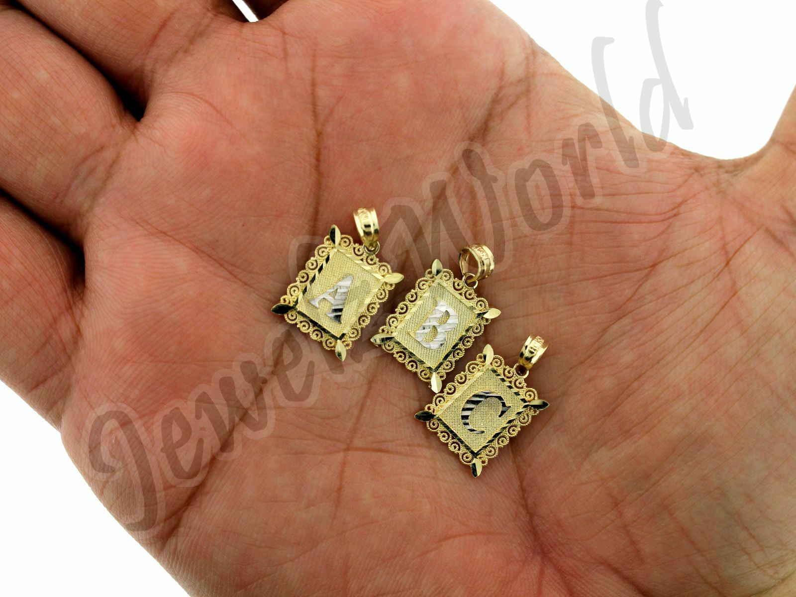 10K Solid Yellow Gold Initial Letter Plate Pendant A-Z Alphabet Charm Rope Chain