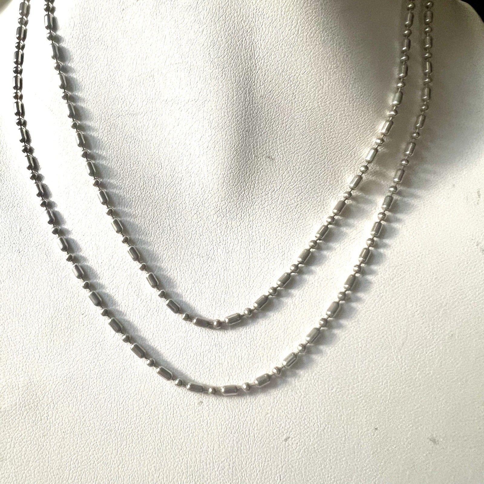 925 Sterling Silver Station Bead Necklace 30” Alternating Barrel Bead Chain 9g