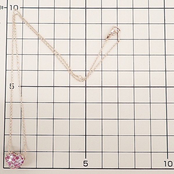 Ponte Vecchio sapphire Necklace diamond K18 Pink Gold Heart Pavé Used 907711
