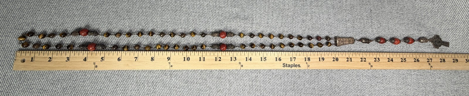 James Avery Retired Openwork Celtic Cross Tiger Eye Coral Bead Necklace 925