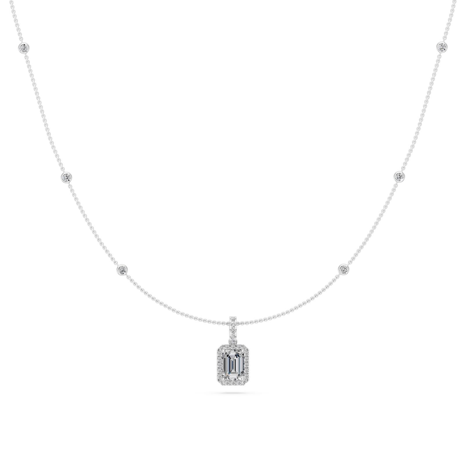 1.3 Ct Emerald Round Cut Diamond Pendant Necklace VS1 D-F White Gold 14k
