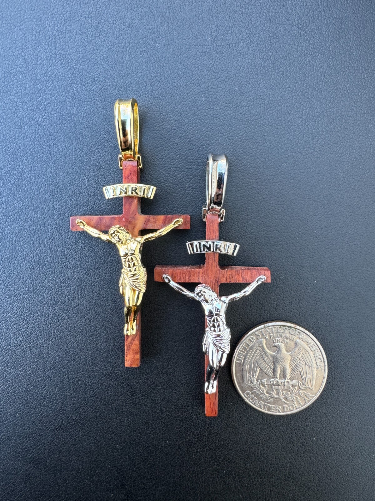 Mens Real 925 Silver & Red Cherry Walnut Wood Jesus On Cross Pendant Necklace 2″