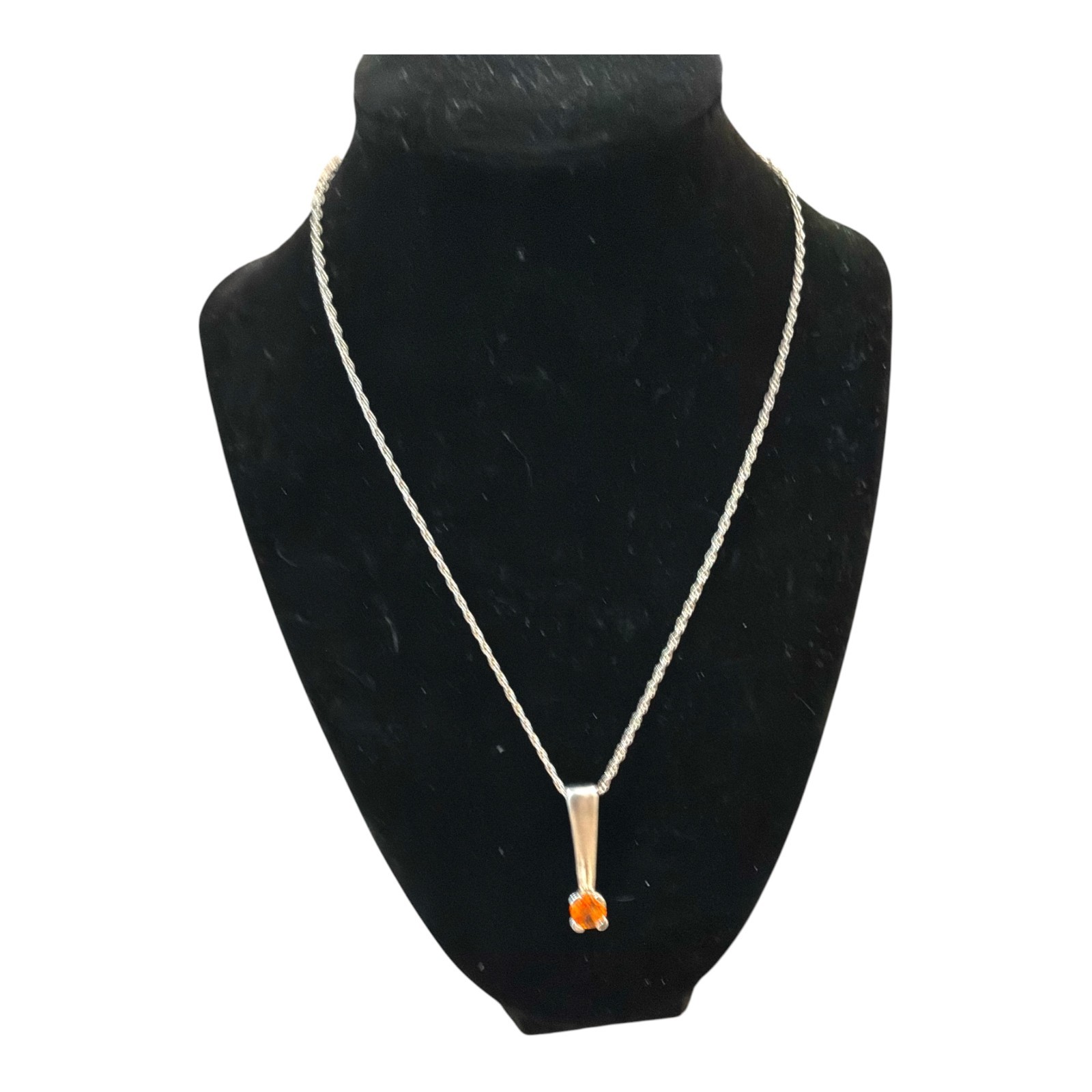 Sterling Silver Orange Gemstone Pendant Necklace 925 Rope Chain Solitaire 17.5″