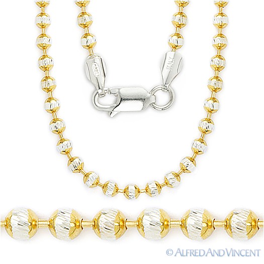 2.8mm Diamond-Cut Ball Bead Link Italy .925 Silver 14k GP Italian Chain Necklace