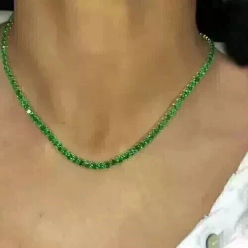 5Ct Round Cut Lab Created Green Emerald Tennis Necklace 14K White Gold Plated