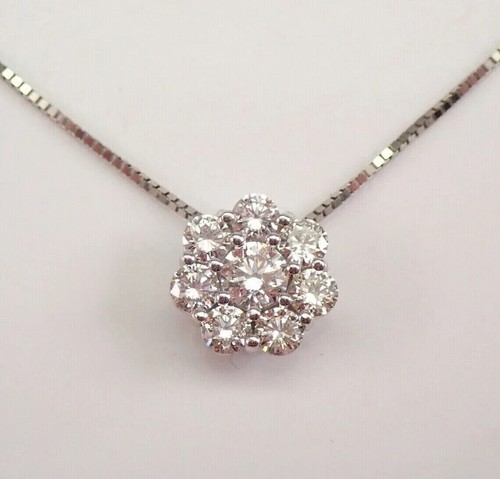 1.00 Ct Round Cut Moissanite Cluster Pendant Necklace in 14K White Gold Plated