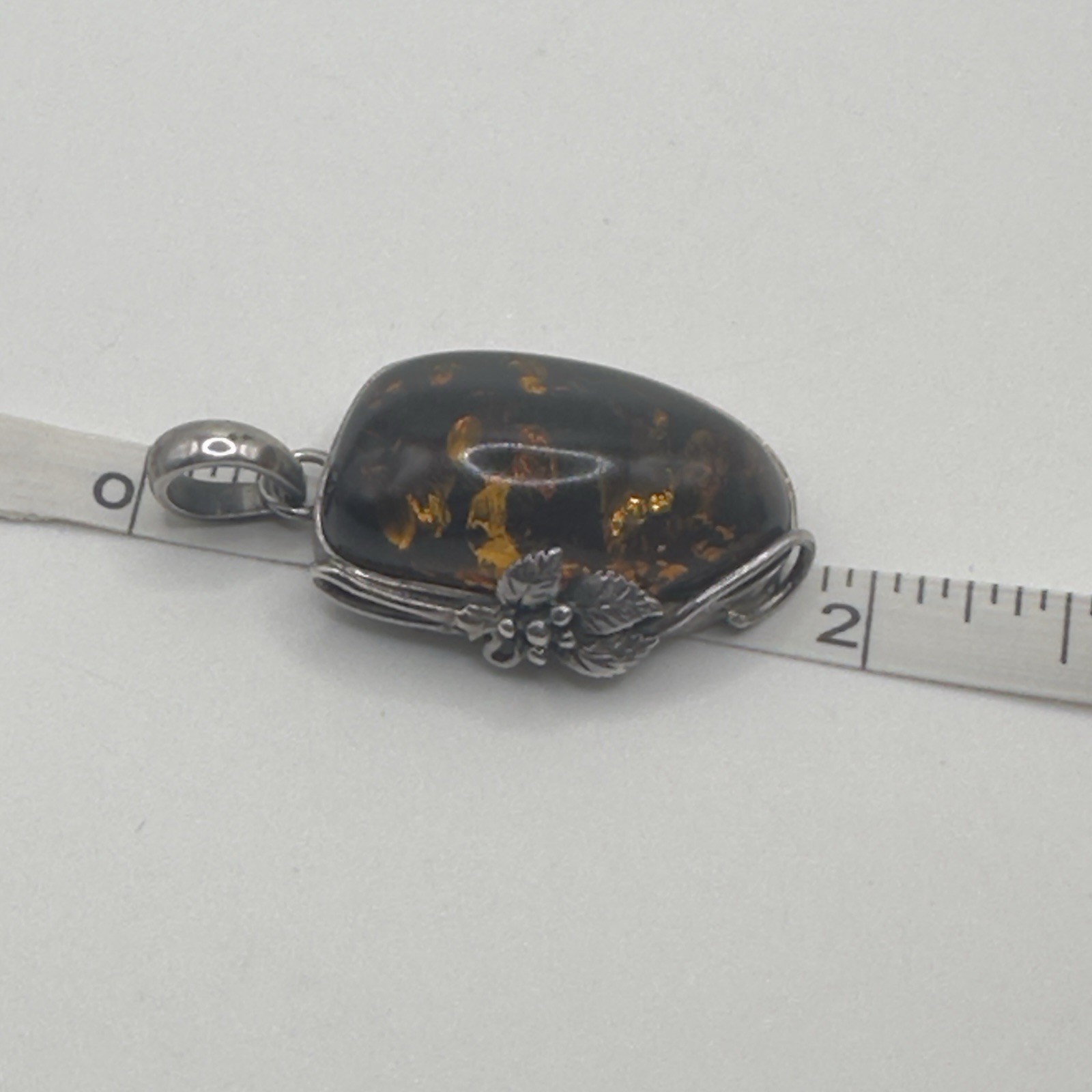 Vintage Sterling Silver Baltic Amber Pendant Deep Cognac Honey Color 11.8g 1.75″