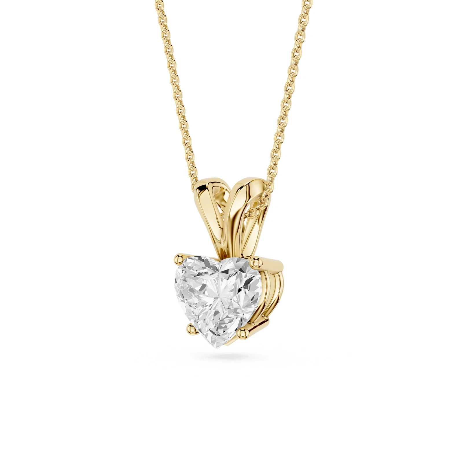 1 Ct FVS2 Heart Lab Created Grown Diamond Solid 14K Yellow Gold Pendant Necklace