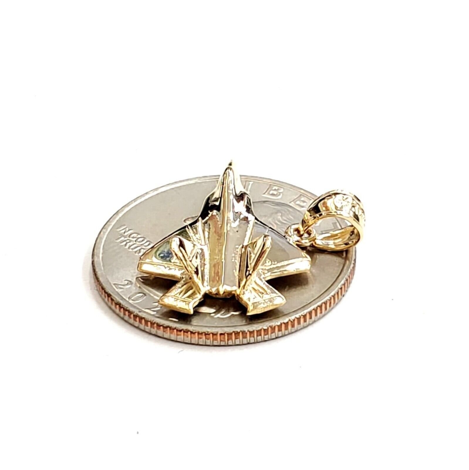 14k yellow Gold solid 3D F22 Raptor jet pendant charm gift fine jewelry 2.6g