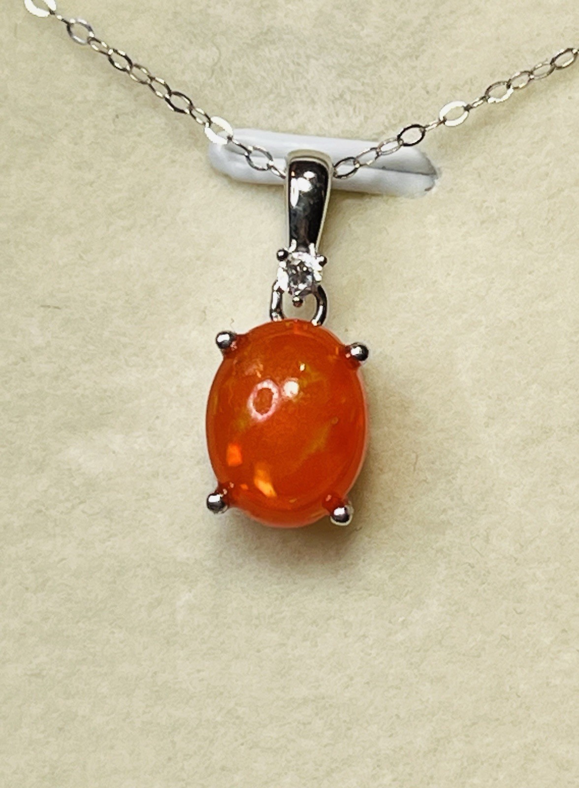 Beautiful Real 925 Sterling Silver Orange Rainbow Fire Opal Pendant Necklace