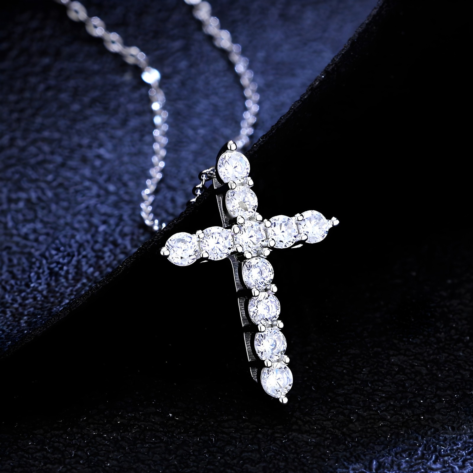 Moissanite Cross Pendant Necklace | 925 Sterling Silver-GRA Certified