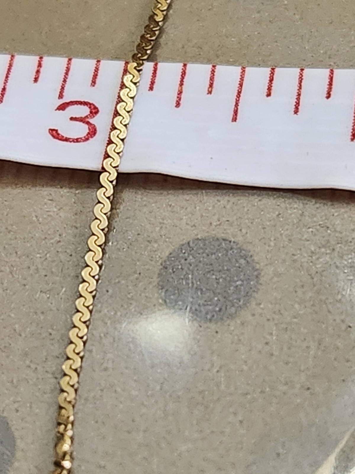 14k Gold Serpentine 17.5″ Thin Chain with 6 Tiny Beads 2 Grams Spring Ring