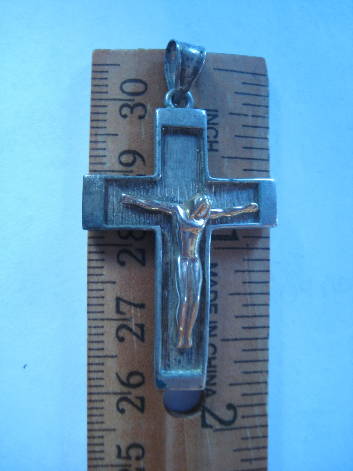 Ma Sterling Silver 14K Yellow Gold Mix Metal Crucifix Cross Pendant (D1)