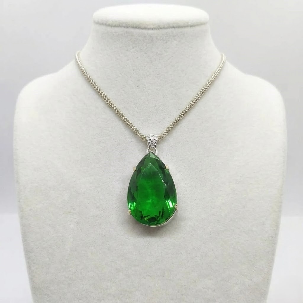 High Quality 100-110Ct Green Emerald Necklace | Large Pear Cut Pendant