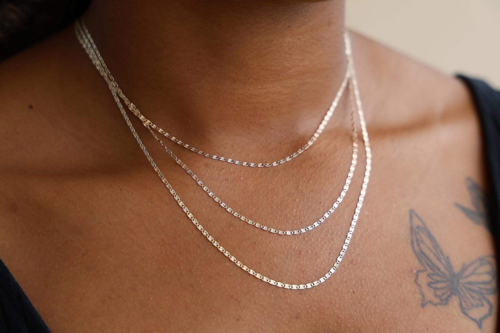 Mariner Chain Necklace 10k Solid Gold Tri-Color Diamond-Cut Valentino Link