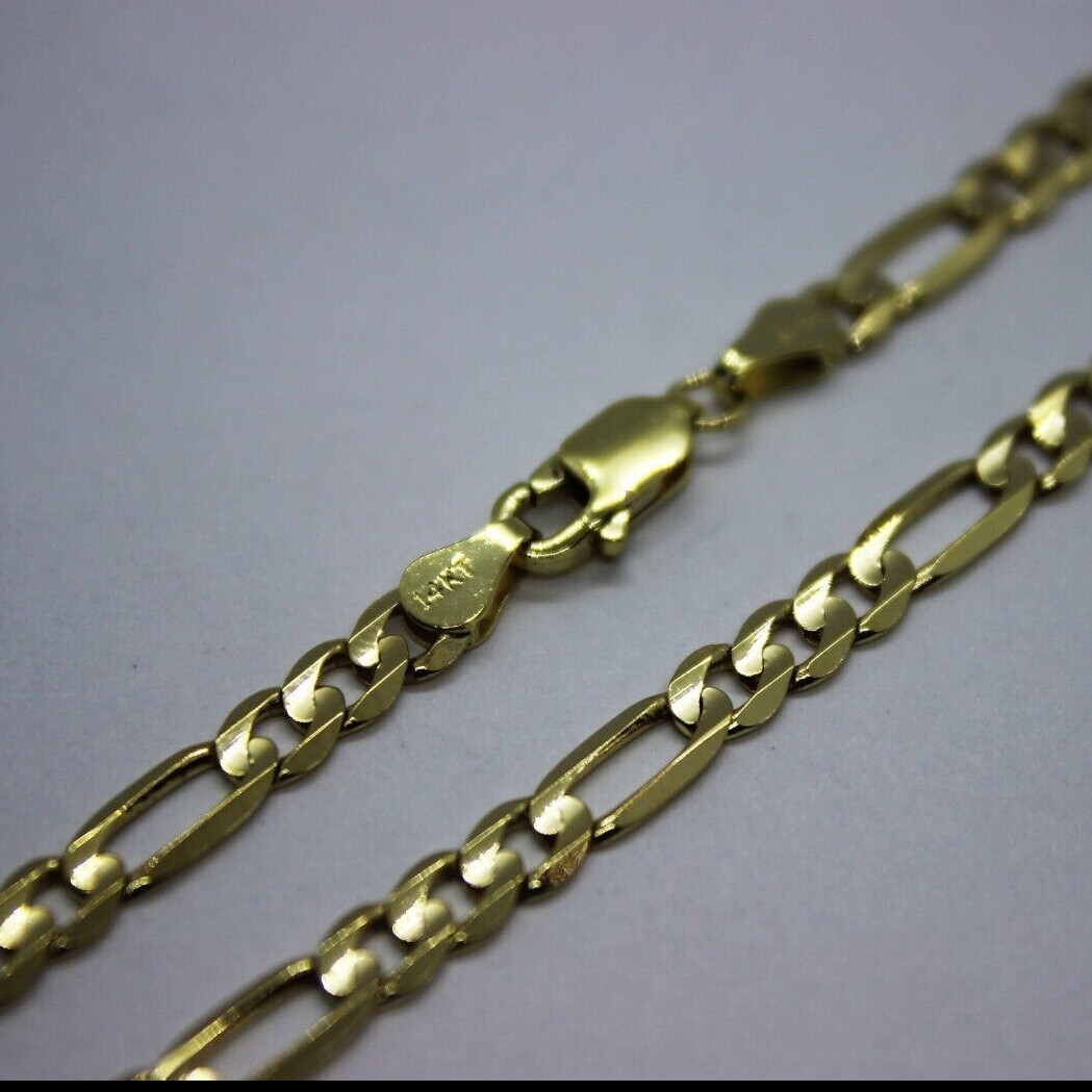 14k Solid Yellow Gold Figaro Chain Necklace Bracelet 1.9mm – 5.3mm / 7″ – 30″