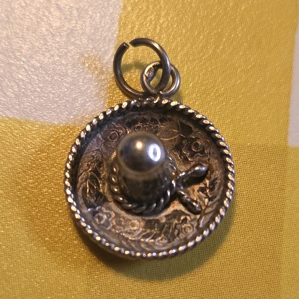 Silver 925 Sombrero Hat Charm Pendant Western ~14mm
