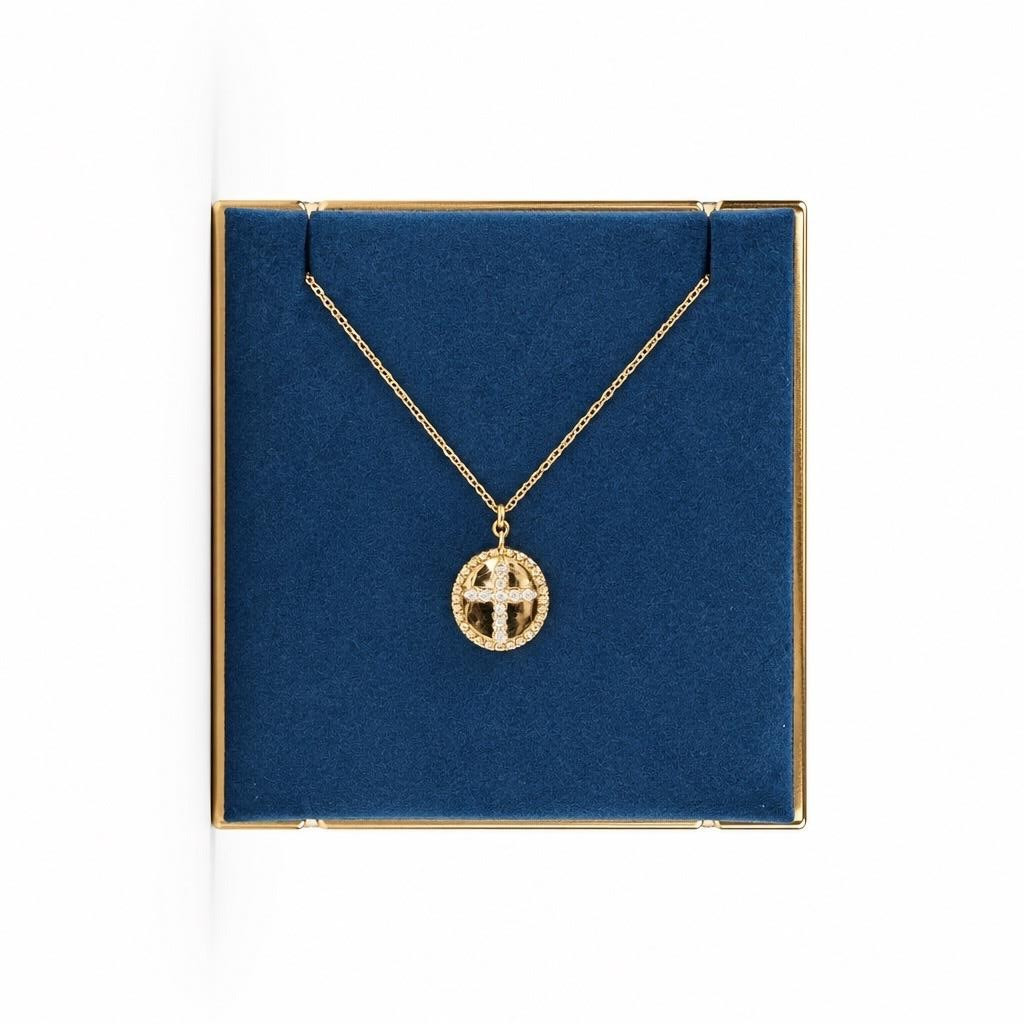 14K GOLD PLATING 925 STERLING SILVER 1/10 LAB GROWN DIAMOND CROSS PENDANT -18″