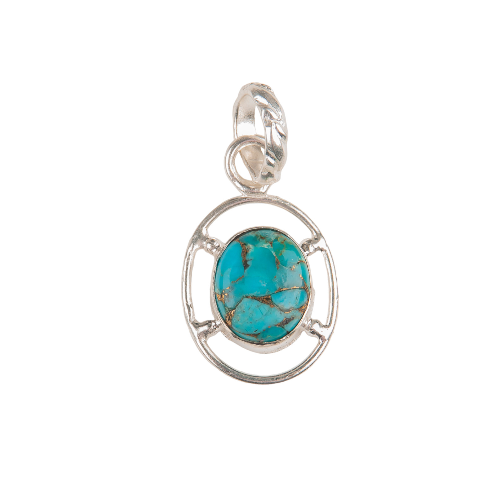 Blue Copper Turquoise 925 Sterling Silver Necklace Pendent1.30″ Gift For Women