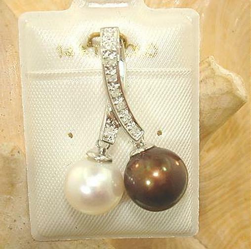14K WHITE GOLD RIBBON FRESHWATER WHITE CHOCOLATE PEARL 0.09CT DIAMOND PENDANT #1