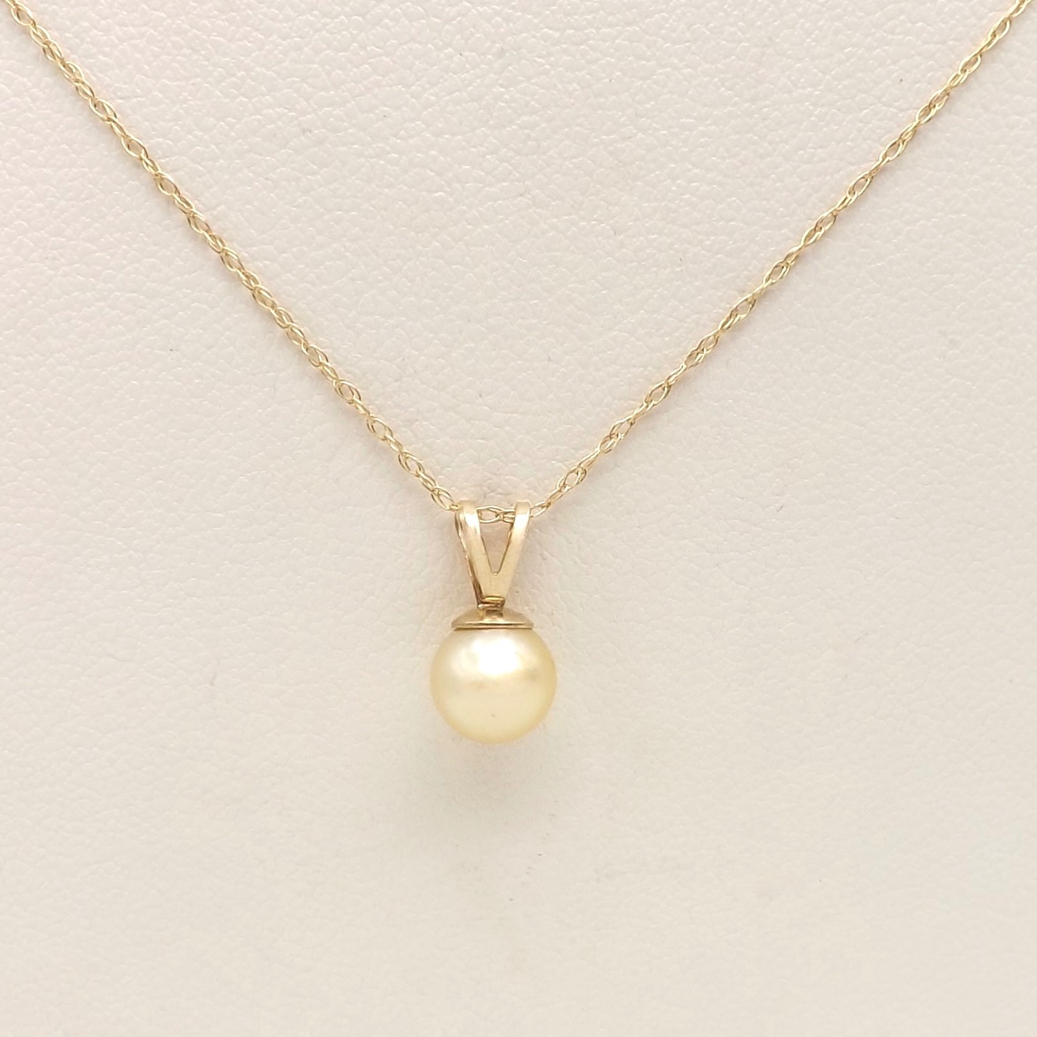 Solid 14k Gold Natural Golden Akoya Pearl Pendant Necklace 19in New