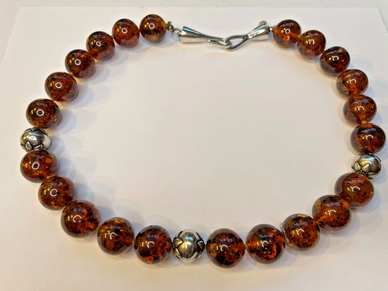 Amber Necklace – 22″ Amber & Sterling Silver – Claudia Agudelo Exex