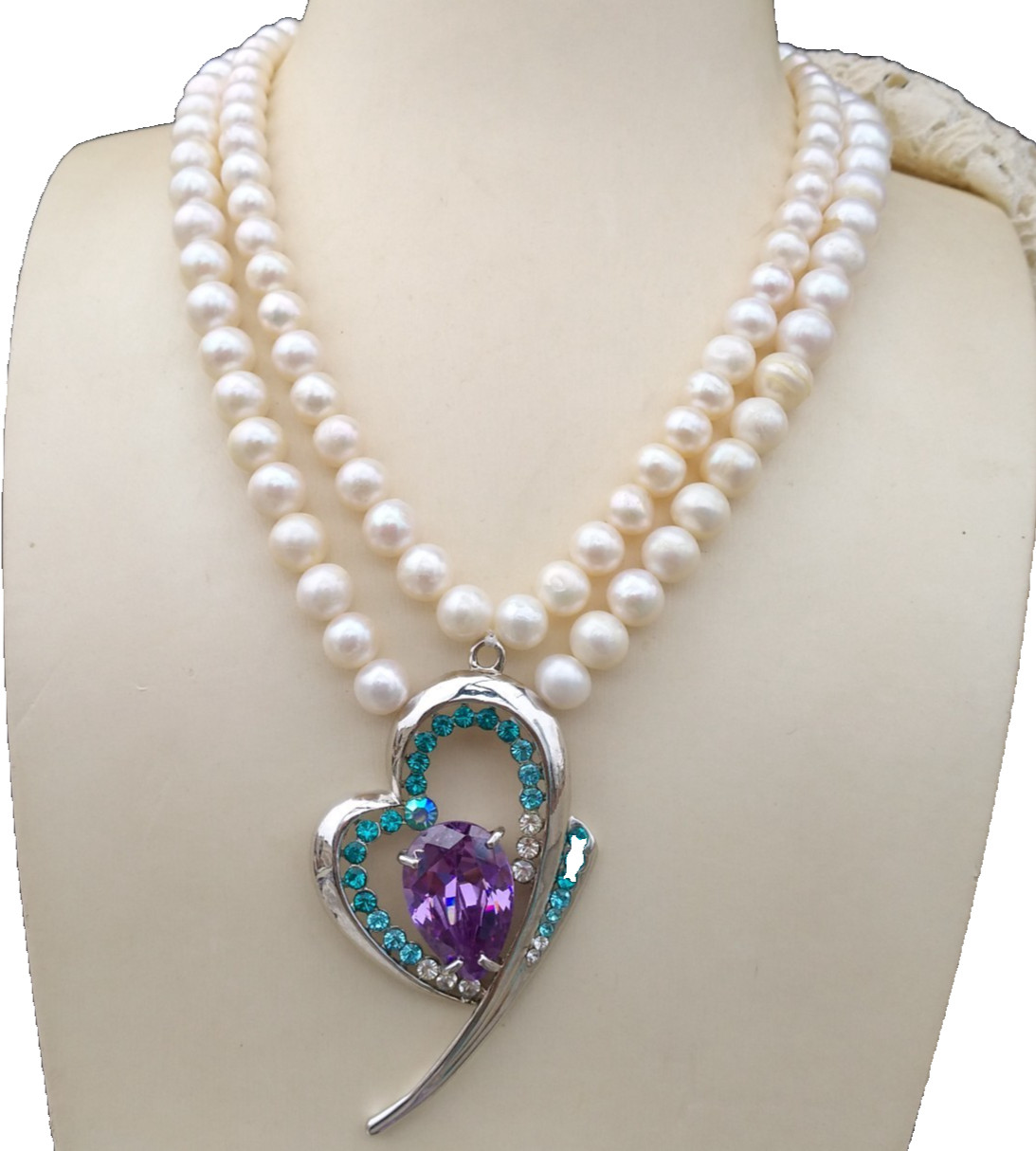 Classic Double Strands AAA 6-7mm South Sea White Pearl Necklace Design Pretty