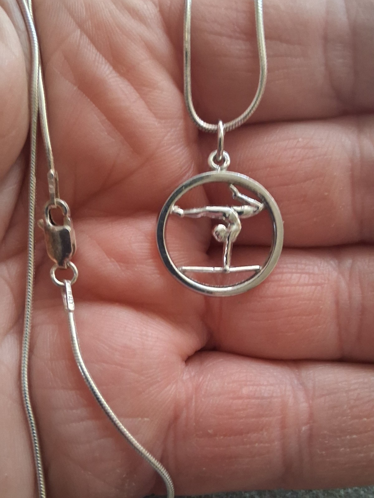 Sterling silver gymnast female high beam cut out pendant necklace Gymnastics 16″