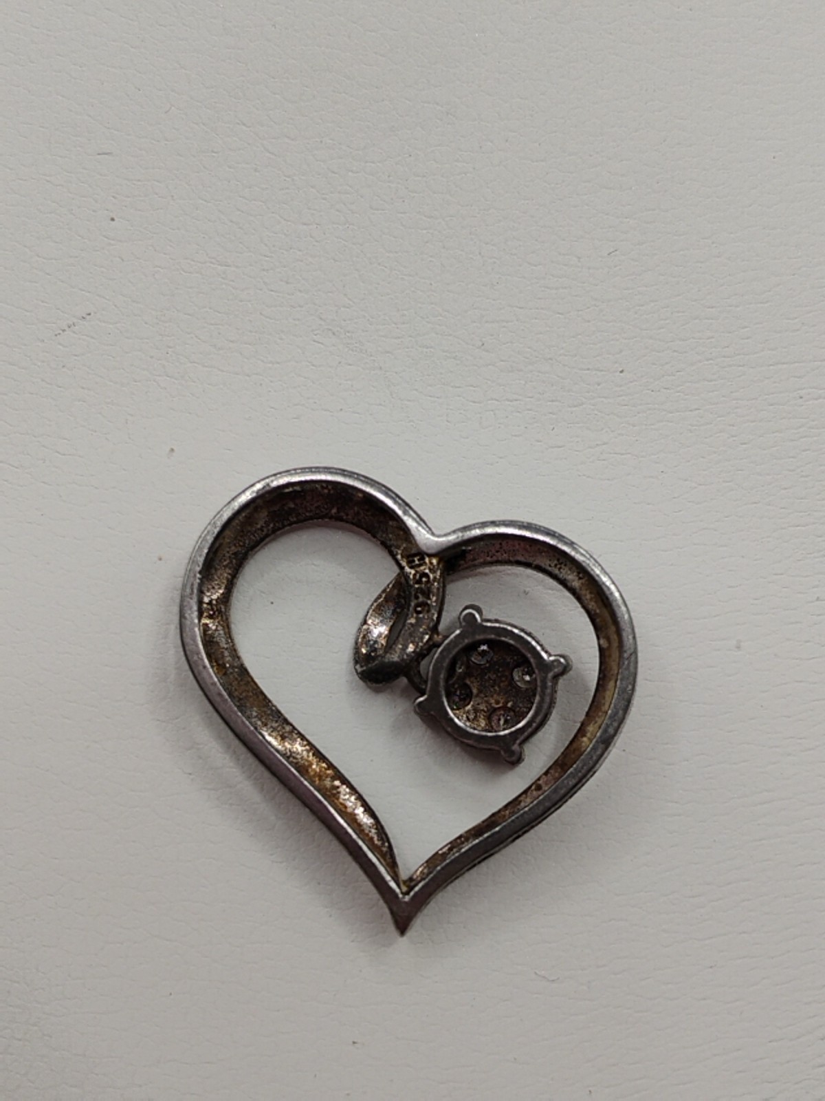 925 Sterling Silver Pave 1/10ctw Diamond Heart Pendant Pre-owned 2.1g