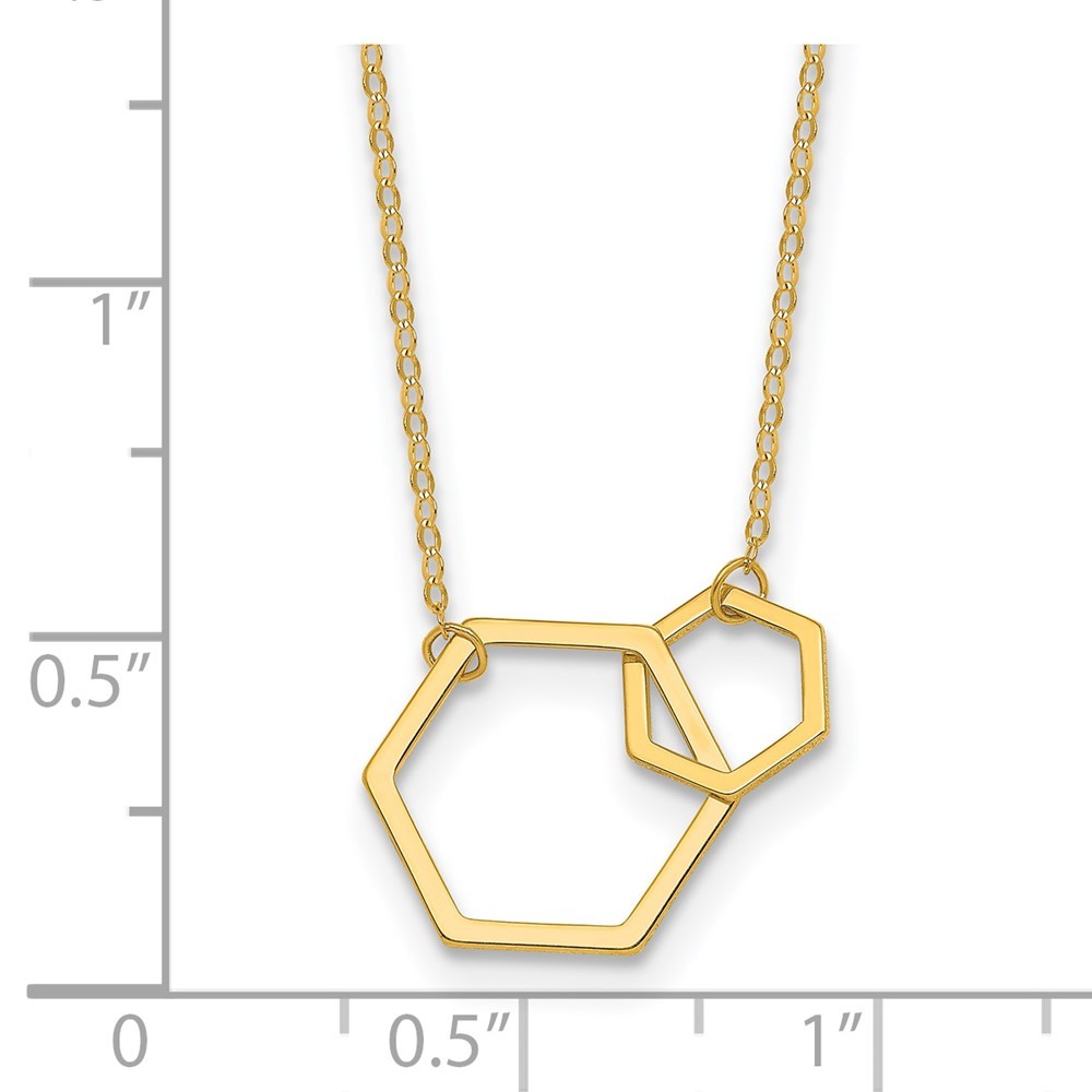 14K Yellow Gold Polished Intertwined Hexagons Necklace 18″