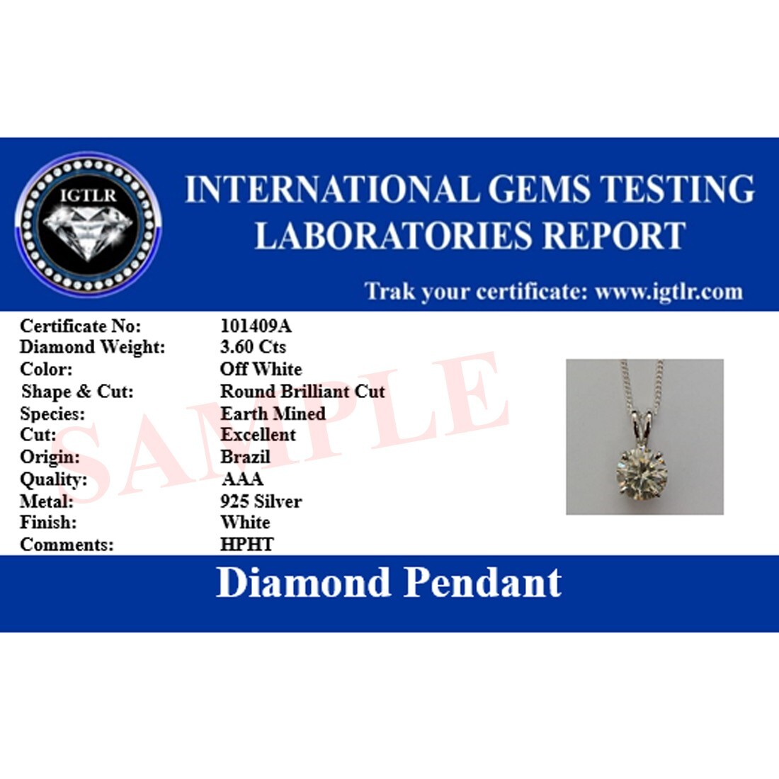 RARE 12 Ct Certified Off White Treated Diamond Solitaire Pendant in 925 Silver