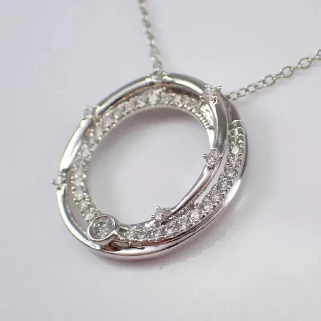 1.50 Ct Round Lab Created Diamond Circle Pendent Necklace 14k White Gold Plated