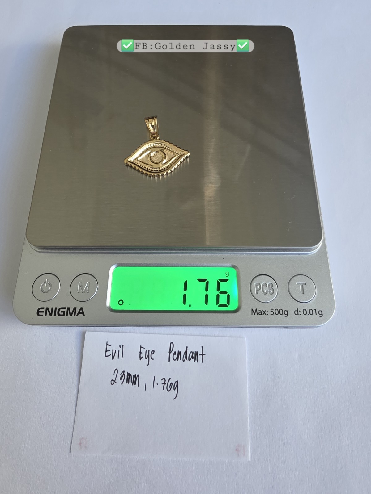 18K Real Gold Evil Eye Pendant