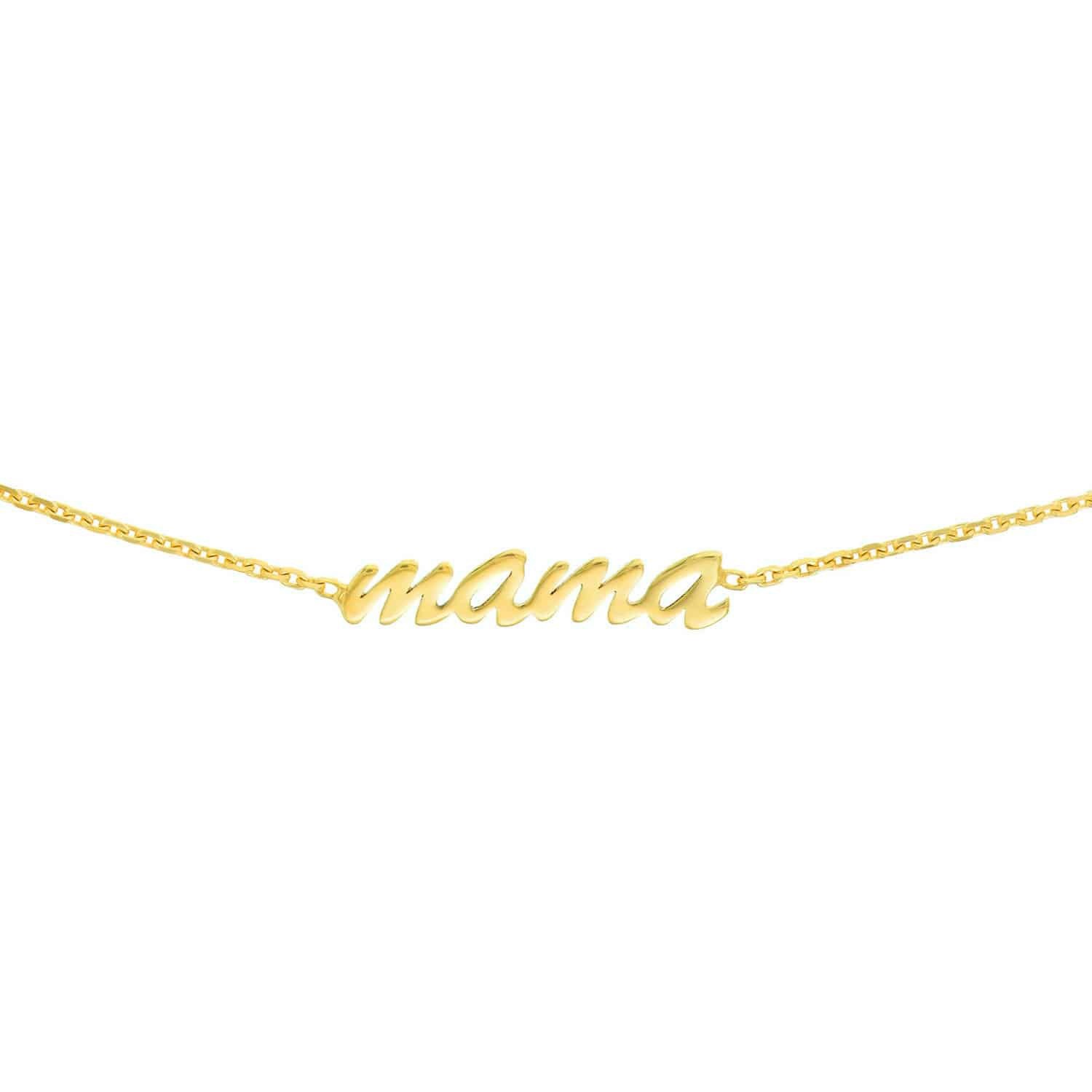 14K Gold Script Mama Choker Chain Necklace 15″-17″ Adjustable