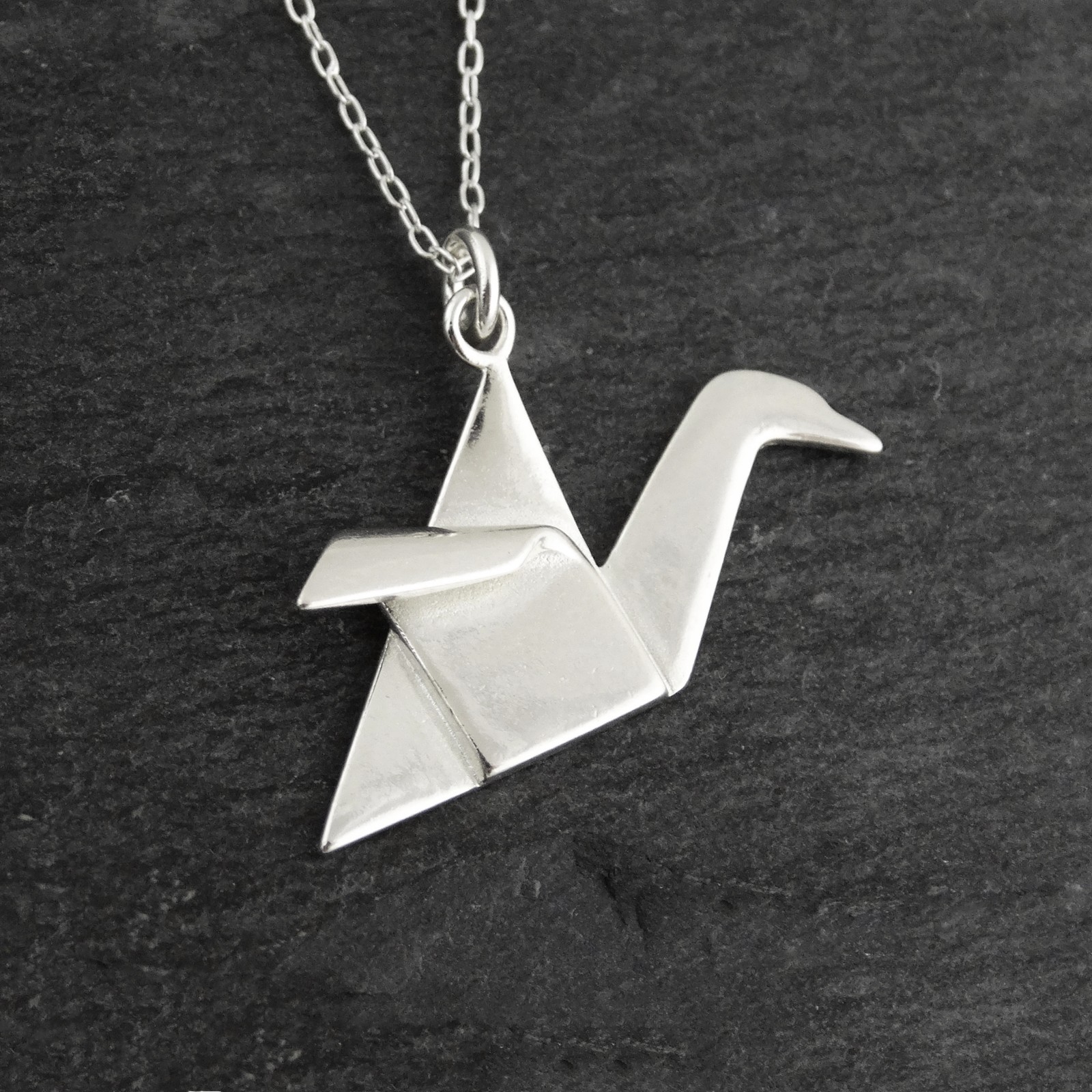 Origami Crane Charm Necklace – 925 Sterling Silver – Paper Bird Japan Asian NEW