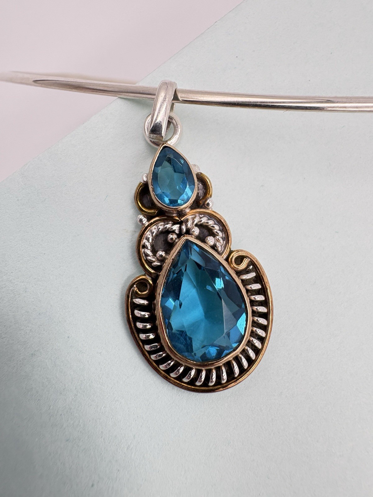 925 Sterling Silver Blue Topaz Teardrop Pendant – Pendant Only