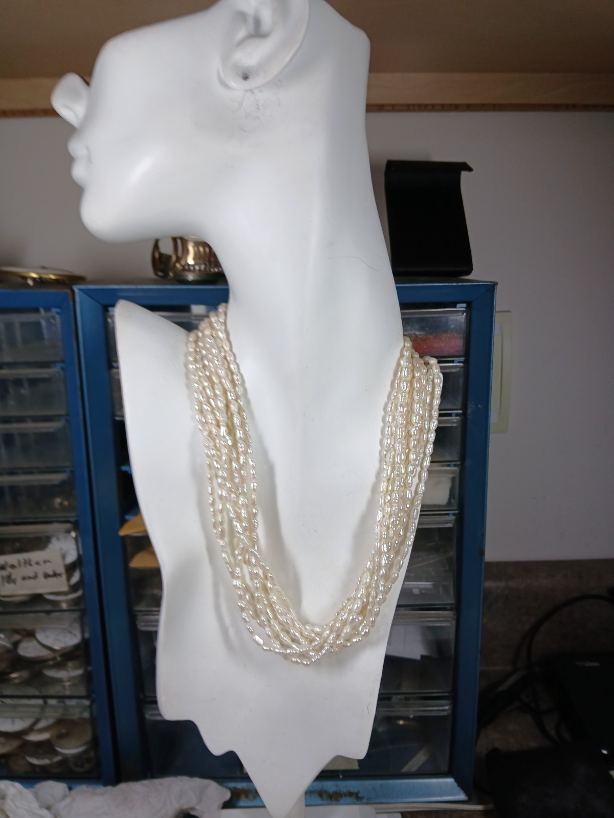 Large 10 Multi Strand Freshwater Pearl Torsade 17″ Necklace Hook Clasp