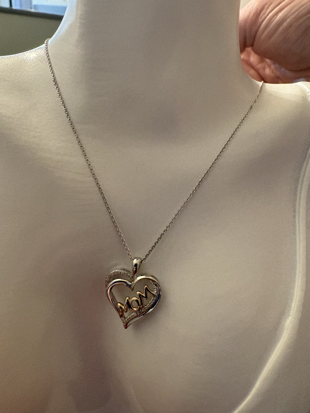 Sterling Silver 0.25 CTTW Natural Diamond Mom Heart Necklace 18 inch