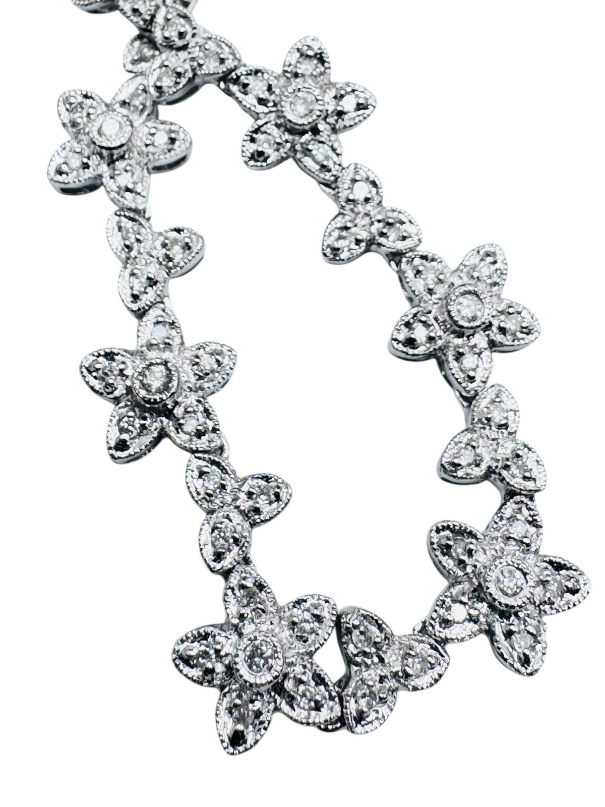 18k White Gold 1.28ctw Diamond Flower Riviere Necklace Deco Style 16″ 32g