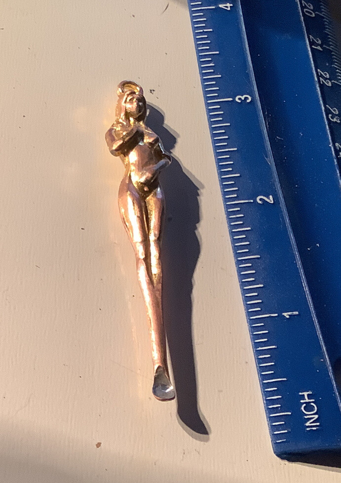 Vintage Brass 3” Figural Nude Girl Head Shop Spoon Pendant 1960’s New Old Stock