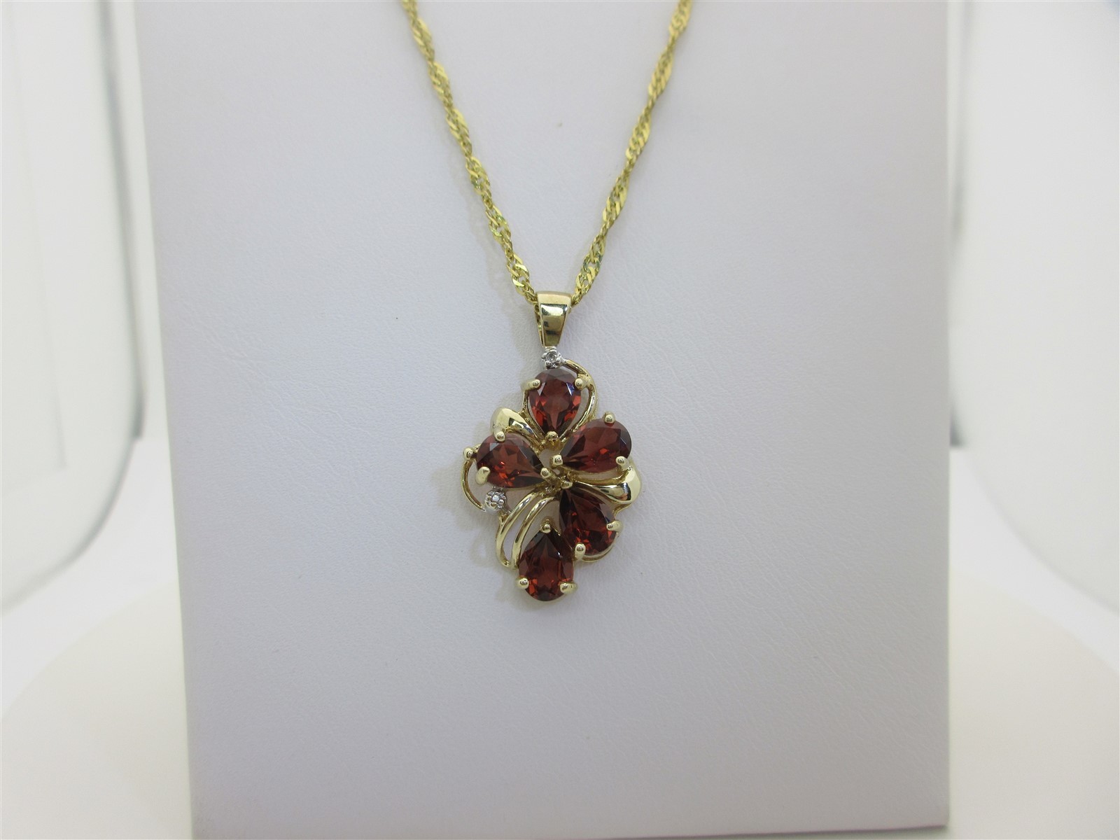 Garnet Diamond Necklace Red Garnets 10K Solid Gold January Birthstone 20″ N273