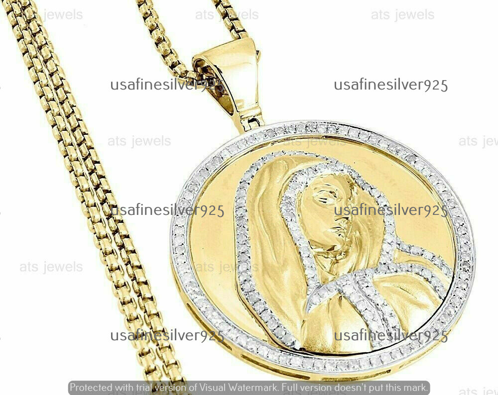 2 CT Moissanite Mother Mary Medallion Pendant Charm Piece 14K Yellow Gold Plated