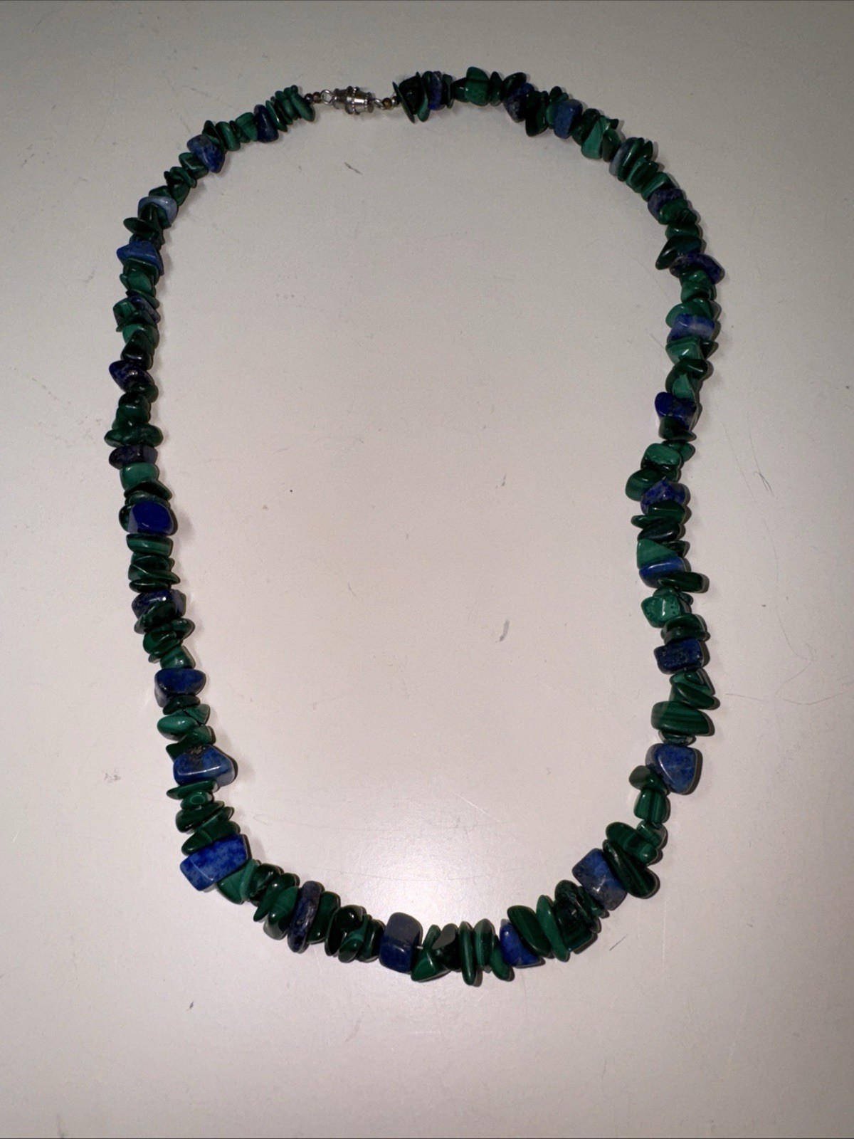 Malachite and Lapis Chip Pebble Bead Strand Necklace Screw Clasp Green Blue Gems