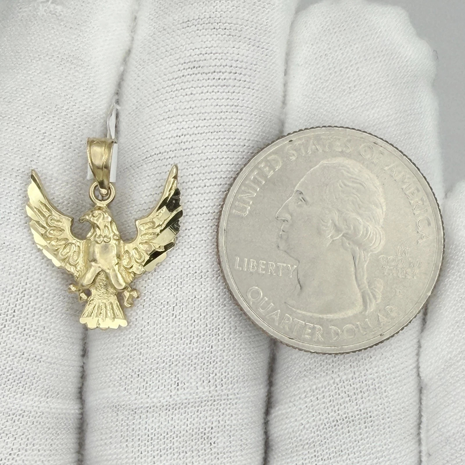 Small Tiny 10k Yellow Gold Diamond Cut Eagle Pendant Charm For Necklace or Chain