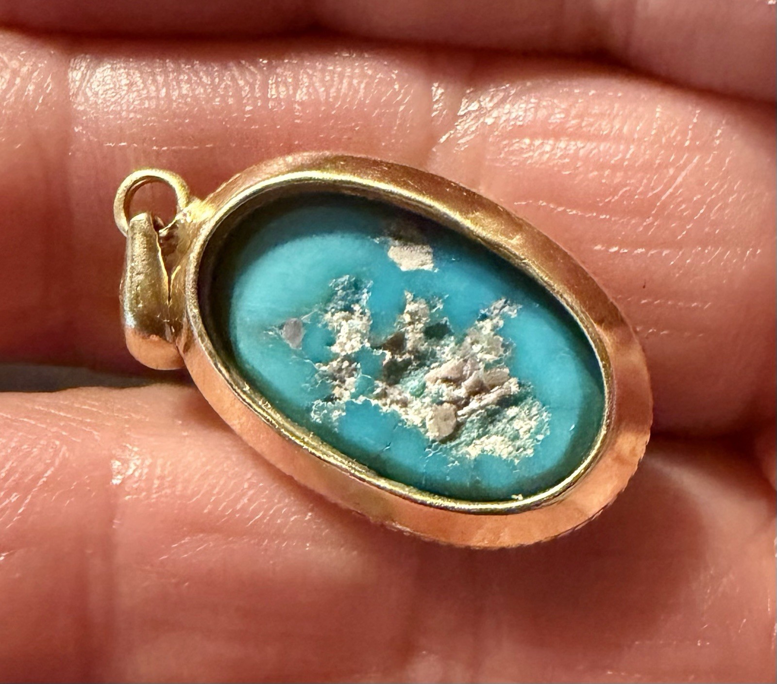 Vtg 18k Gold Turquoise Pendant