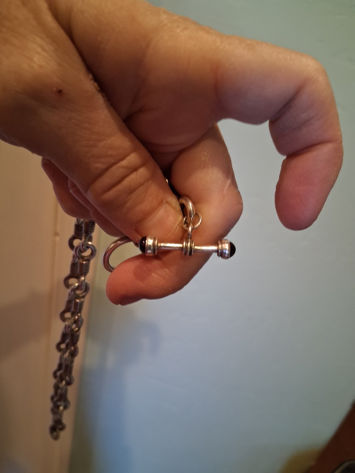 HEAVYWEIGHT UNIQUE Solid Links Double Garnet Toggle Necklace By DEZAN