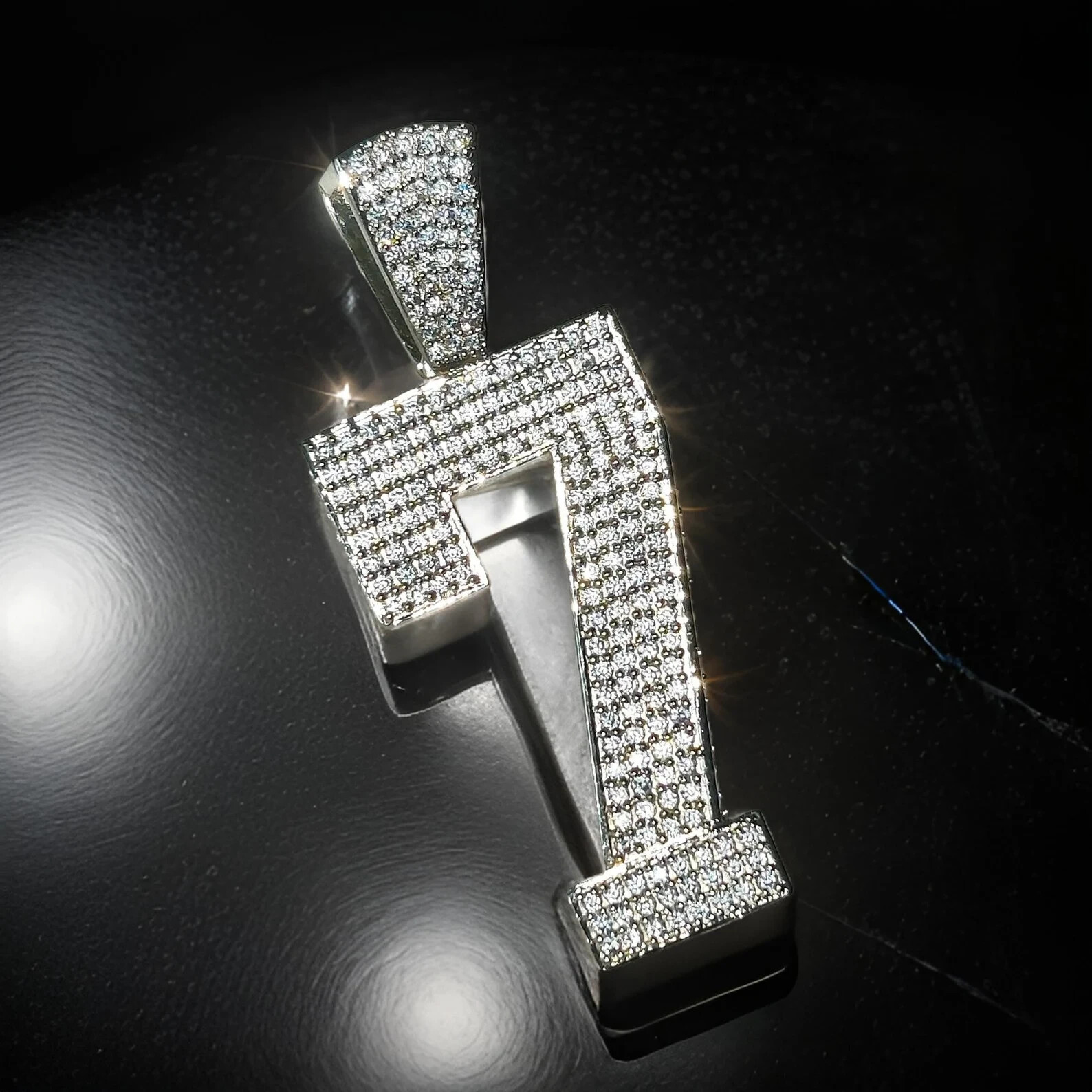 Number “7” Pendant Gift for Him 14K White Gold Plated Round Lab Created Diamond