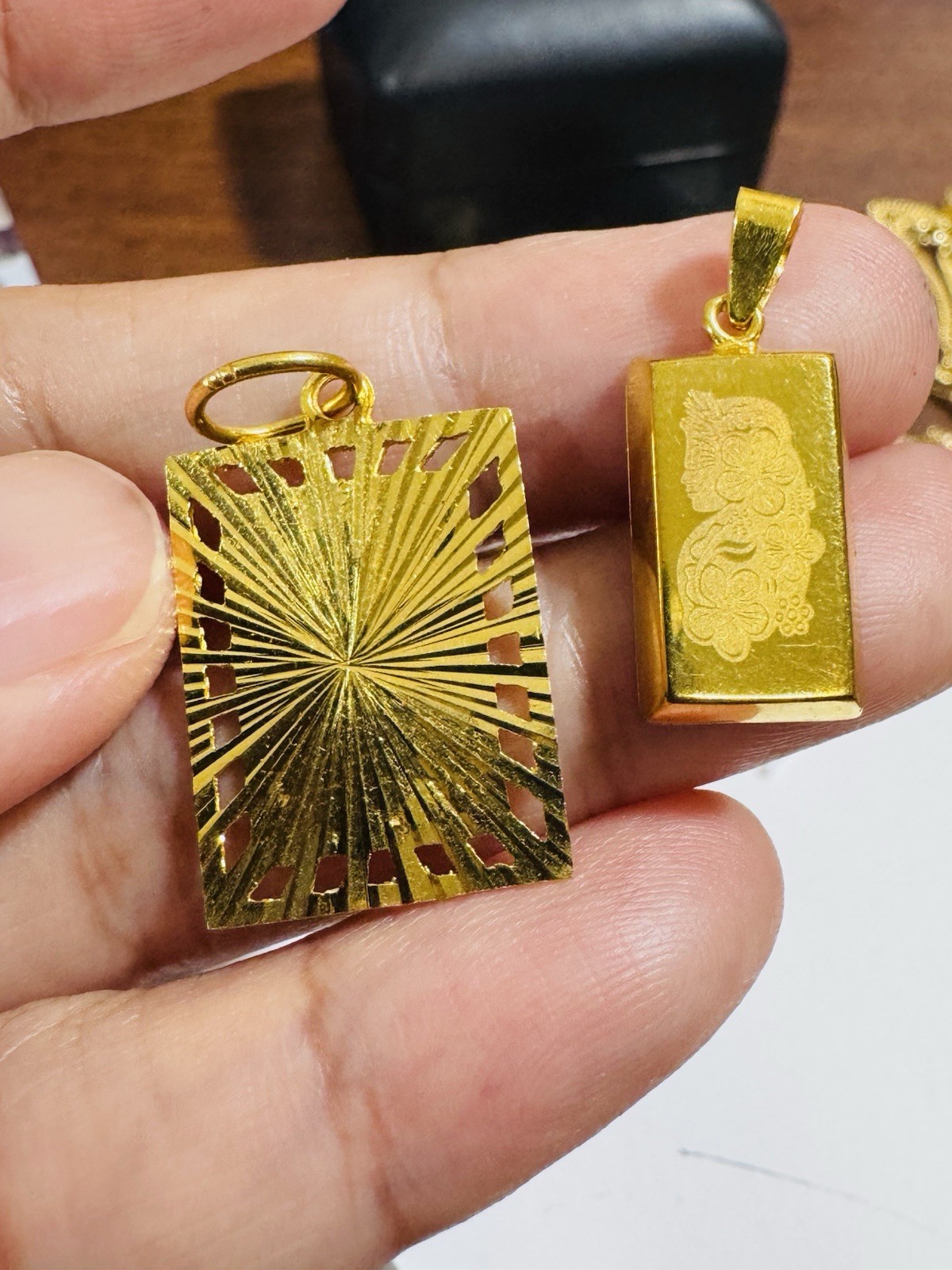Gold 22K Solid 916 Real Gold Two Set (2) Bar/ Sikh Allah Devine Pendant 5.2g