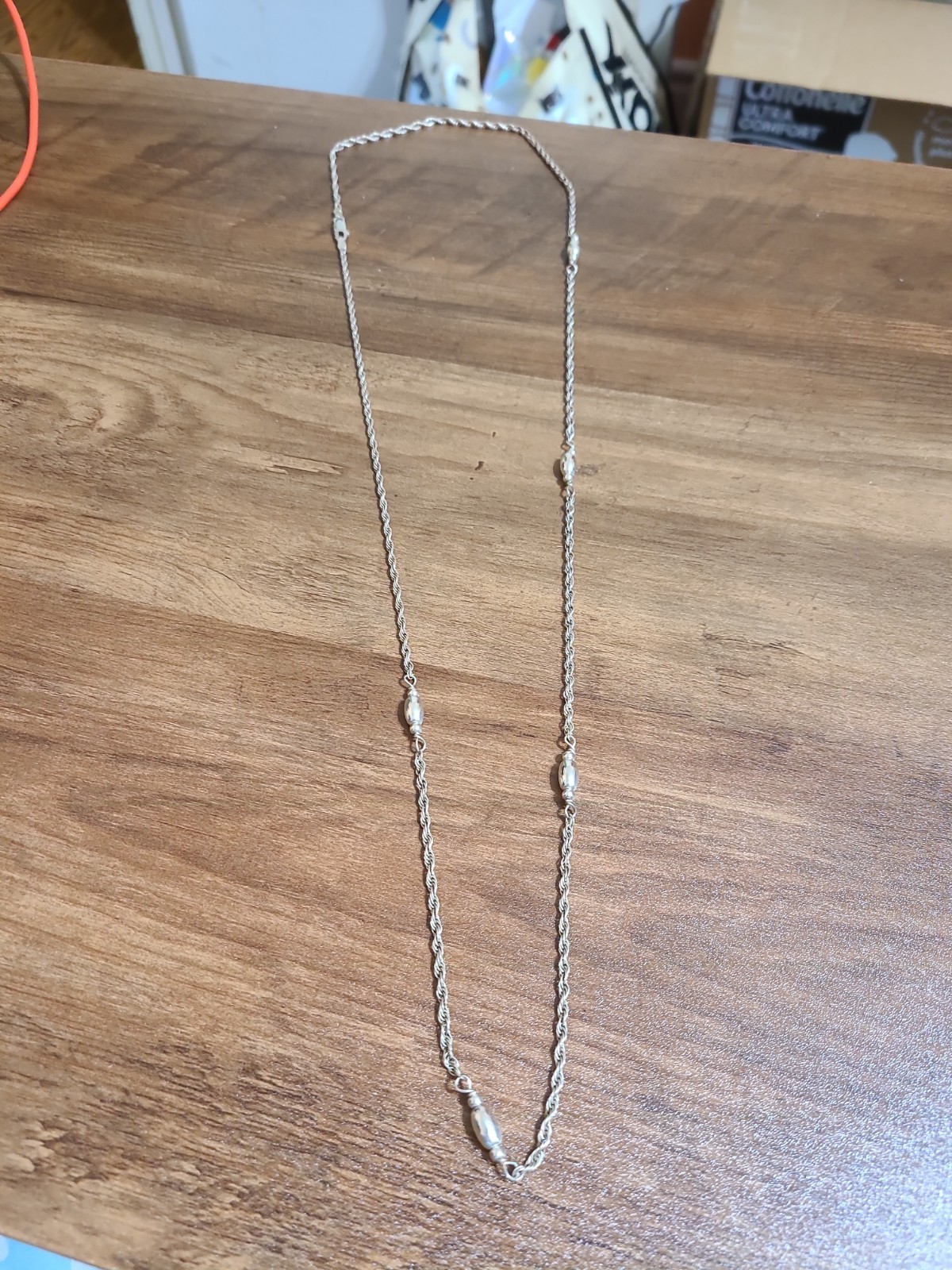 Sterling Silver Rope Chain with Silver Beads 28 Long Necklace