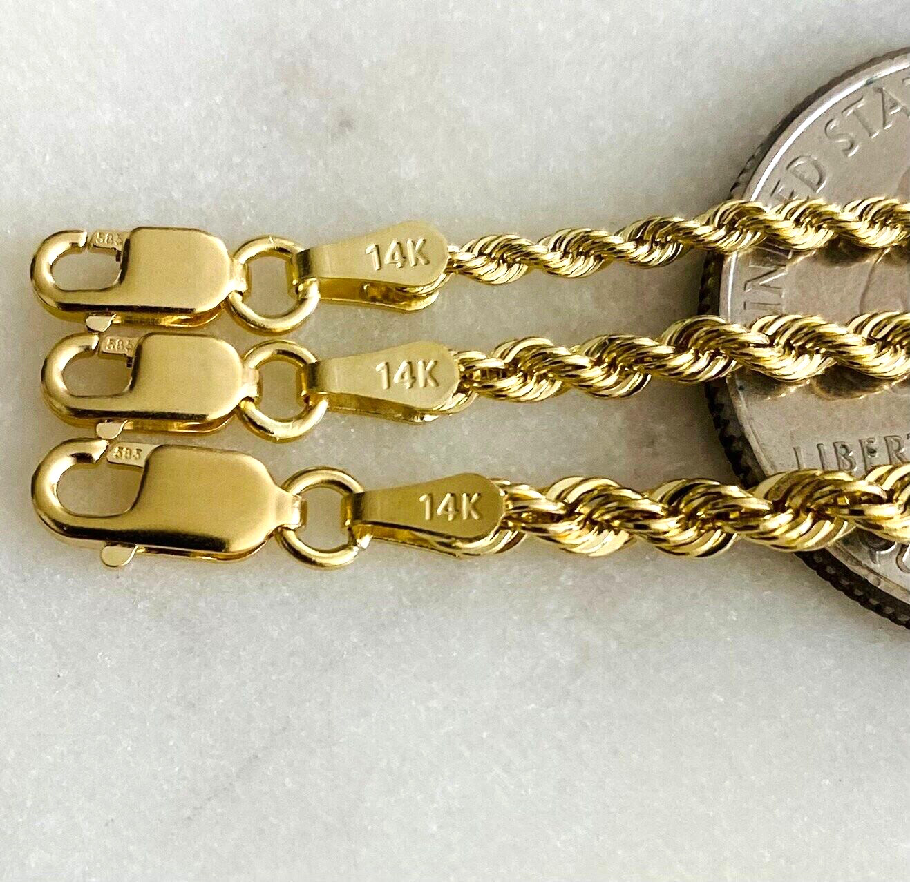 14K Solid Yellow Gold Rope Chain Necklace – 2mm – 2.5mm – 3mm -UNISEX –